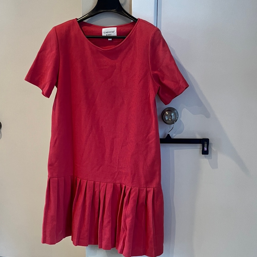 Vintage 90s era Carroll Reed coral salmon drop pleated Dress medium